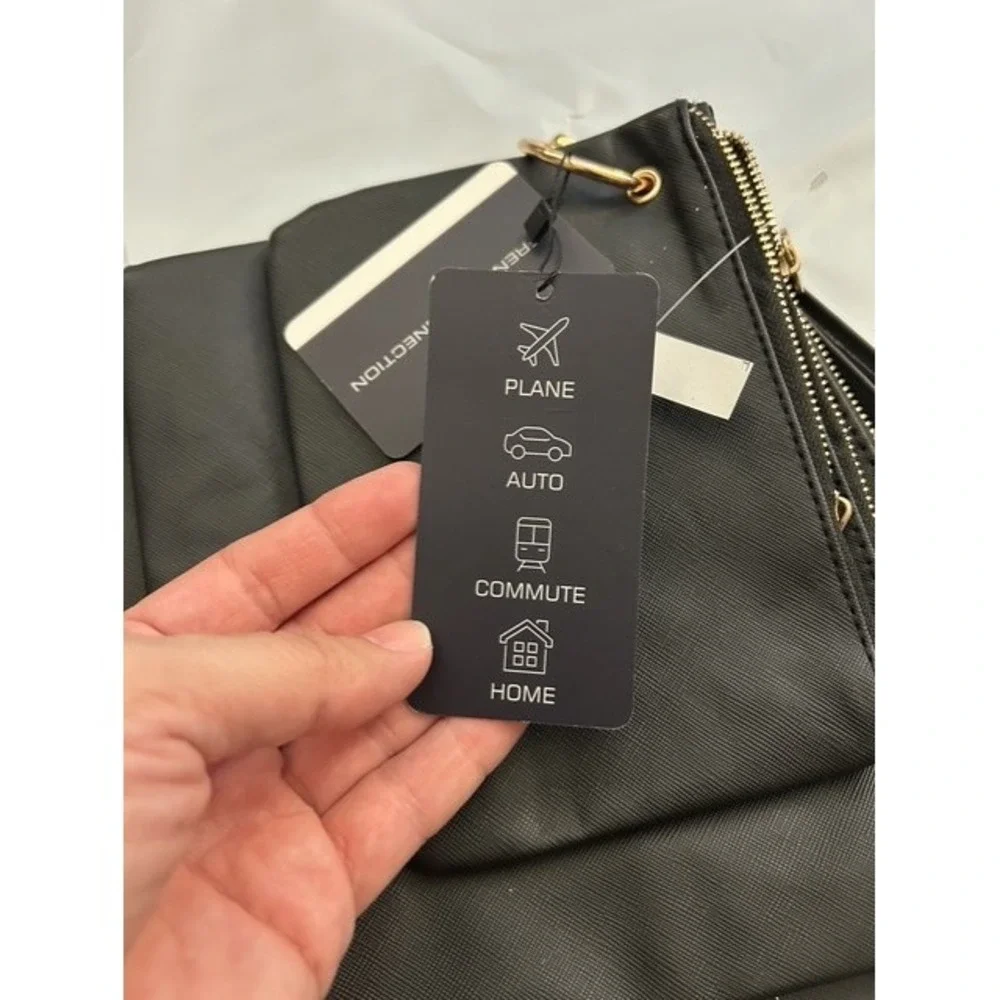 French Connection Luxe Travel Pouches Womens OS Black NEW 3-Pack Saffiano Set